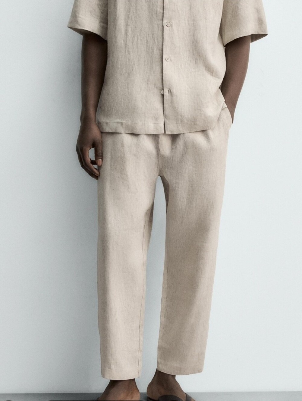 NWT! Zara Relaxed Fit 100% Linen Casual Drawstring Pants In Beige Size M